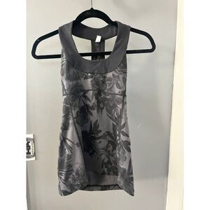 Lululemon size 4 razorback gray and black floral tank top